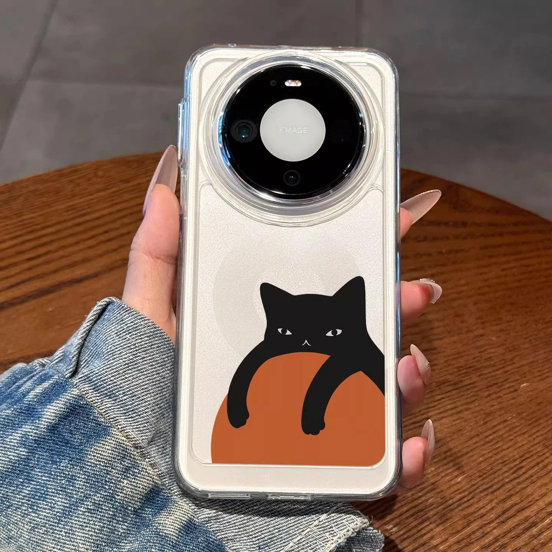 橙子黑猫适用华为mate80手机壳m80promax新款m80卡通m70透明p80女