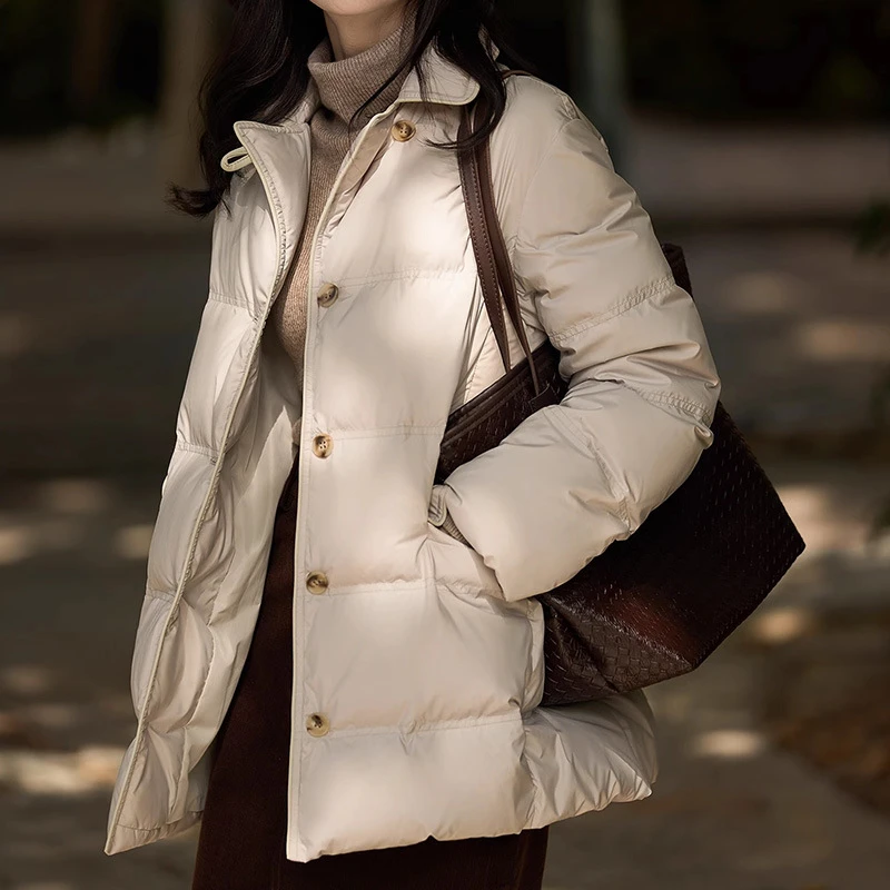 泡芙鹅绒服95白鹅绒收腰羽绒服翻领短款外套湖女装新款冬季女款