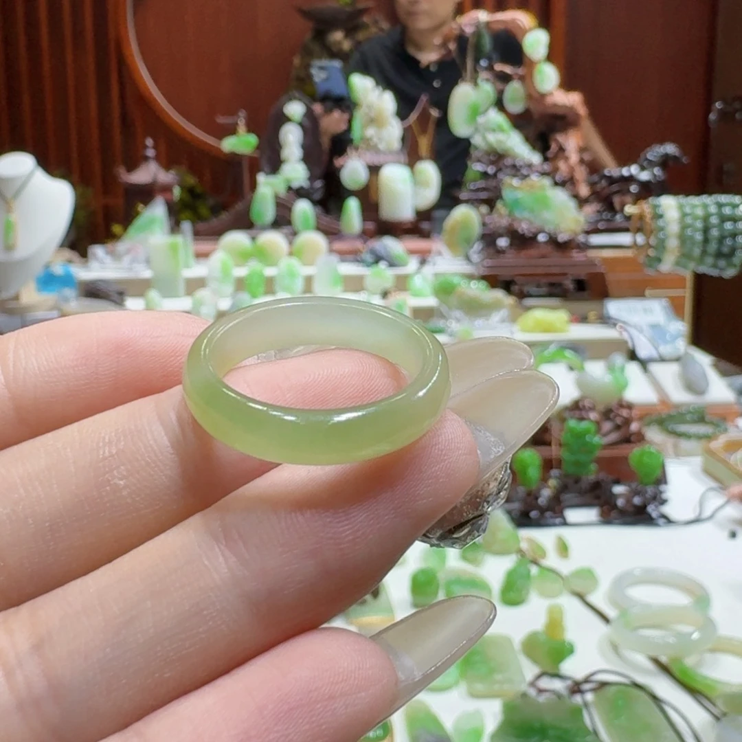 和田玉（翠青玉）戒指未镶嵌翠青卡19