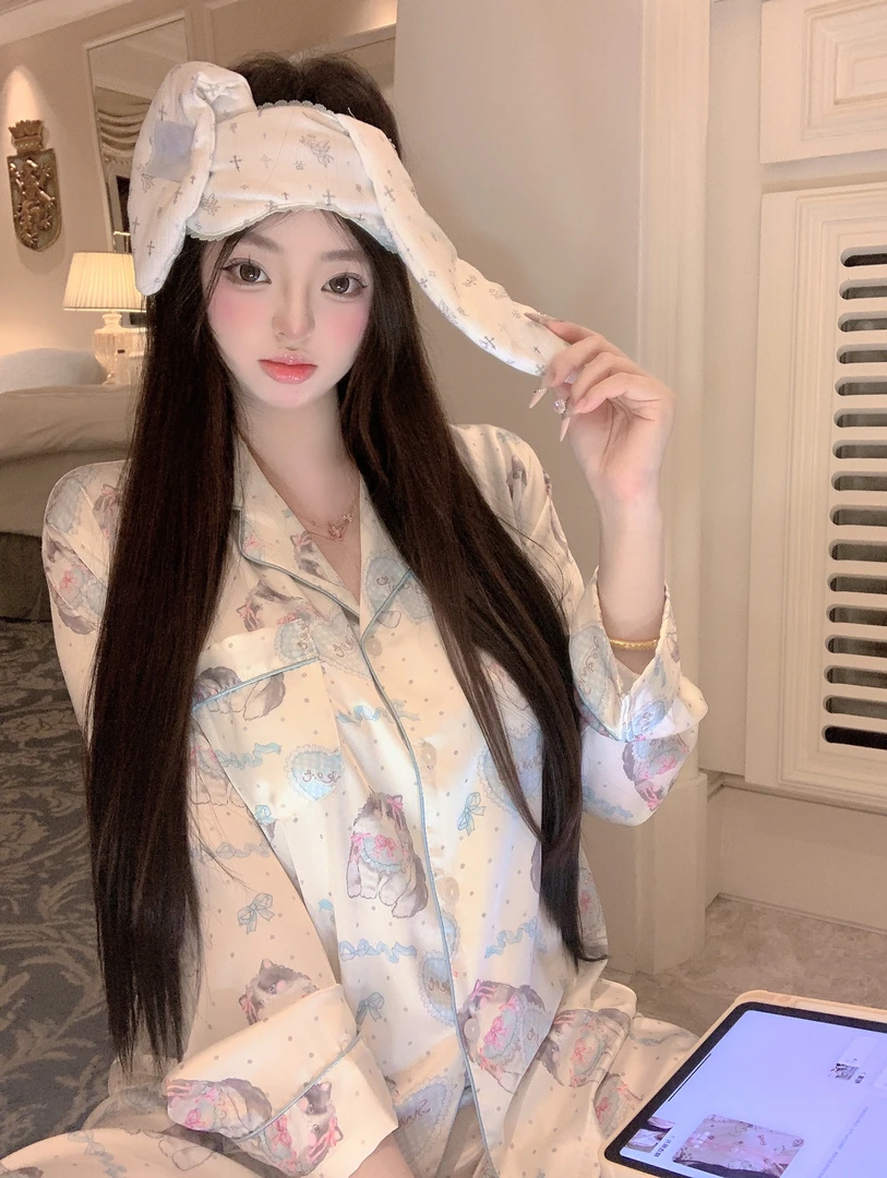 捞捞酱「海盐布偶猫」冰丝卡通少女可爱家居服睡衣春夏休闲慵懒新