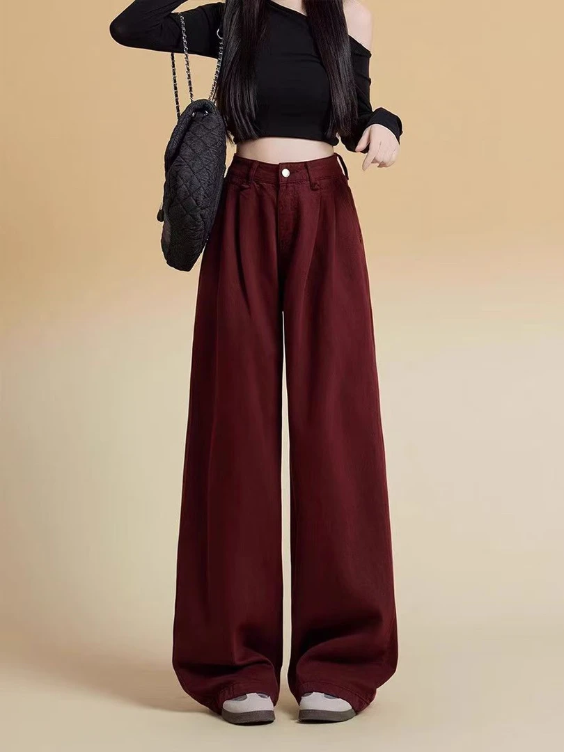 #18232 高腰牛仔裤复古百搭长裤拖地裤宽松（以直播间实物为准）