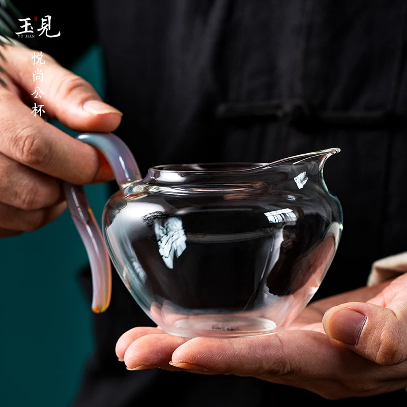 玉见悦尚玻璃公道杯纯手工耐高温分茶器家用办公透明功夫茶具匀杯