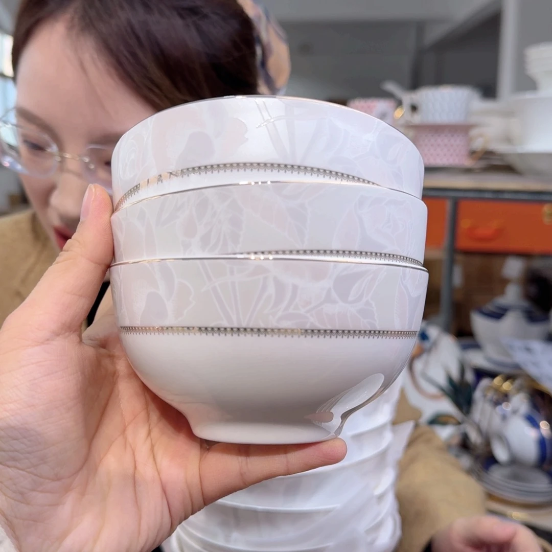 骨瓷高骨4.5英寸12cm饭碗四只外贸骨瓷