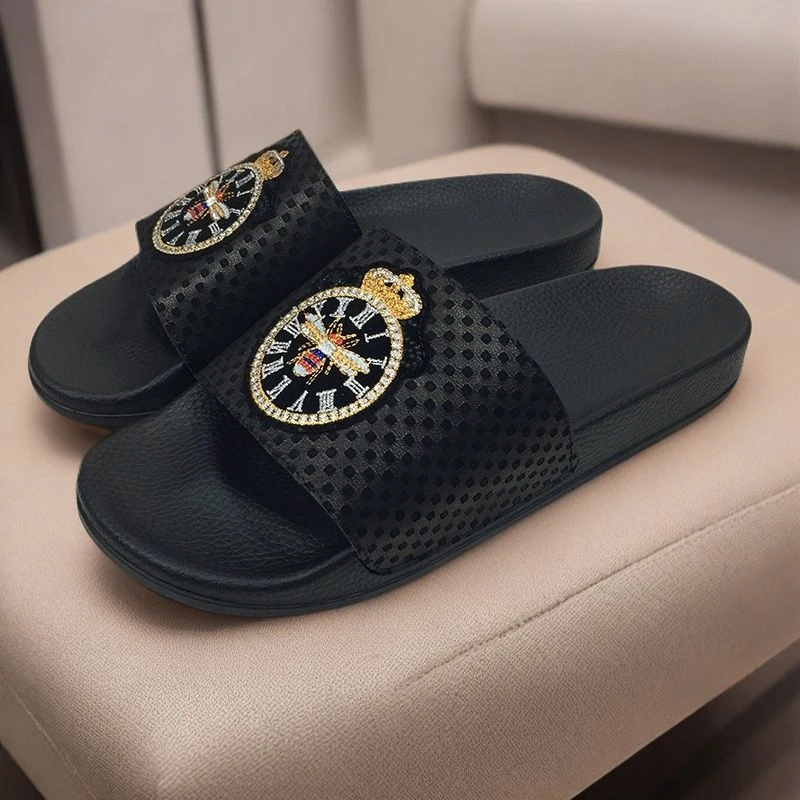 高奢潮流真皮拖鞋男士舒适休闲软底一字拖高端轻奢凉拖鞋防滑拖鞋