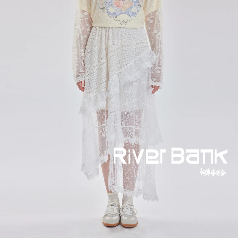 河岸家买手店设计师OooFYang白色不规则蕾丝拼接半裙中长裙25春夏