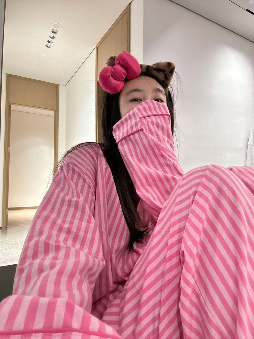 粉色条纹宽松睡衣女2025新款春秋季长袖长裤休闲慵懒风韩版家居服