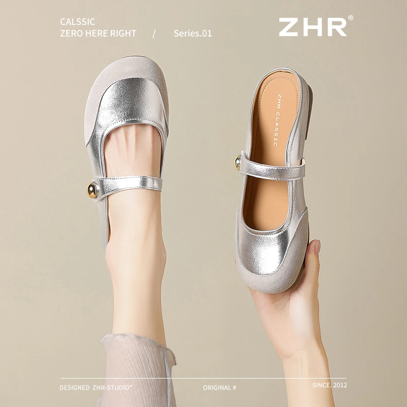 ZHR真皮勃肯半拖鞋女2025夏季新款外穿凉拖鞋鞋子女ins潮牌百搭
