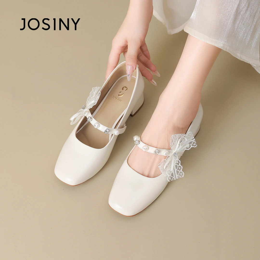 卓诗尼玛丽珍鞋女2025新款秋季法式气质方头浅口粗跟一字带单鞋女