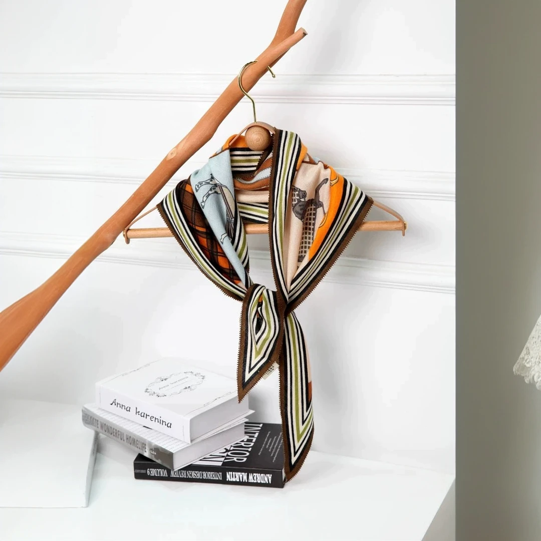 【睫毛边菱形巾】骏马披挂桑蚕丝羊绒复古大牌精致轻奢百搭时尚丝巾