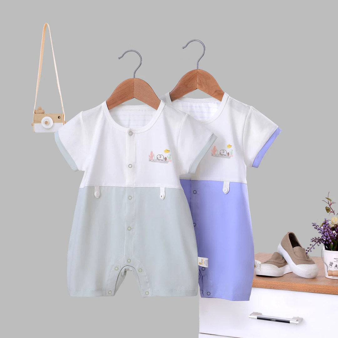 婴幼儿宝宝夏季轻薄透气半袖连身衣夏天新生儿薄款动物世界婴儿