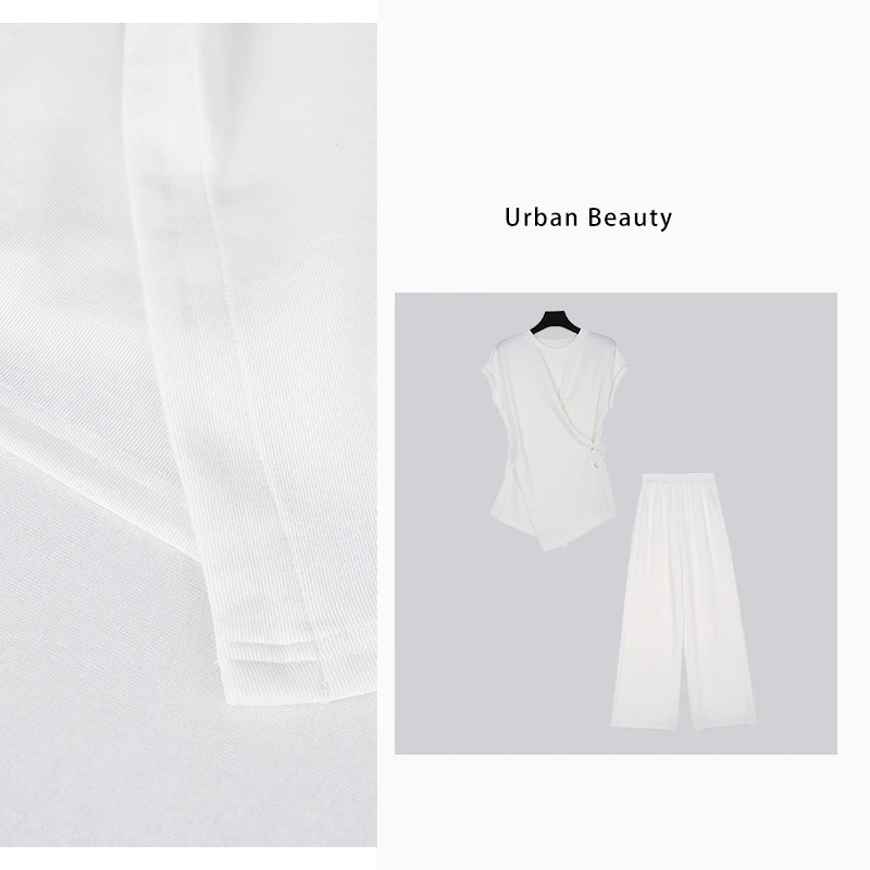 短袖休闲夏季薄款时尚套装裤不规则设计感收腰不规则包肩DF2330