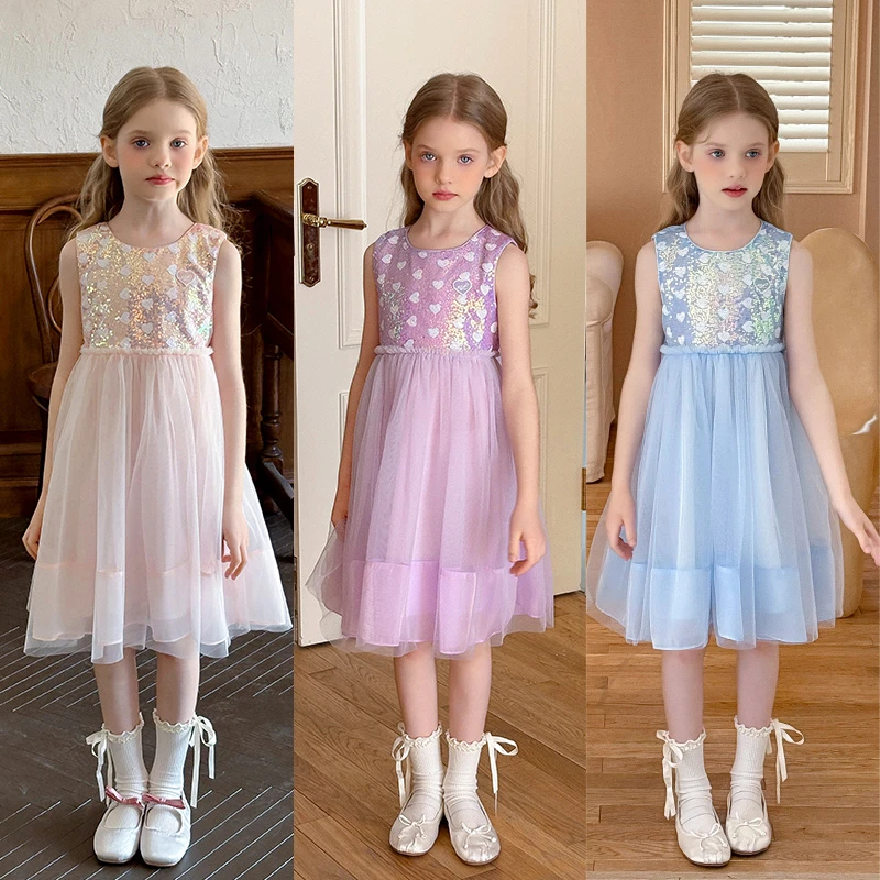 2025年新品女童四季款时尚洋气亮片网纱蓬蓬裙连衣裙TCQL461M1