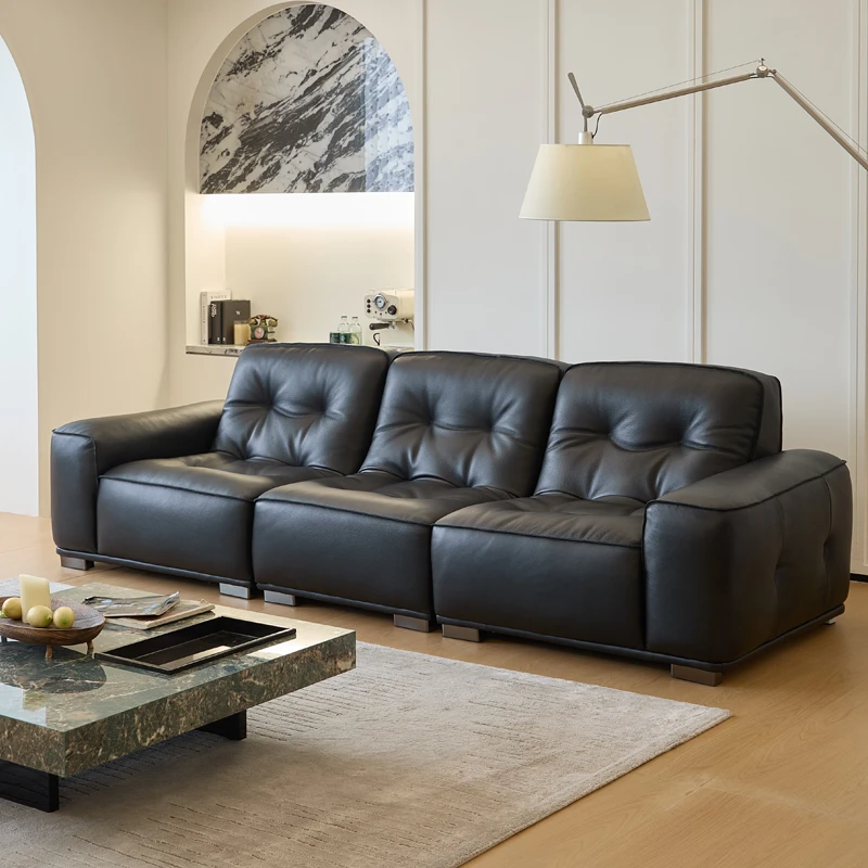 灵柔家具【悍马系列】黑金刚全半青皮真皮意式轻奢现代简约直排沙发
