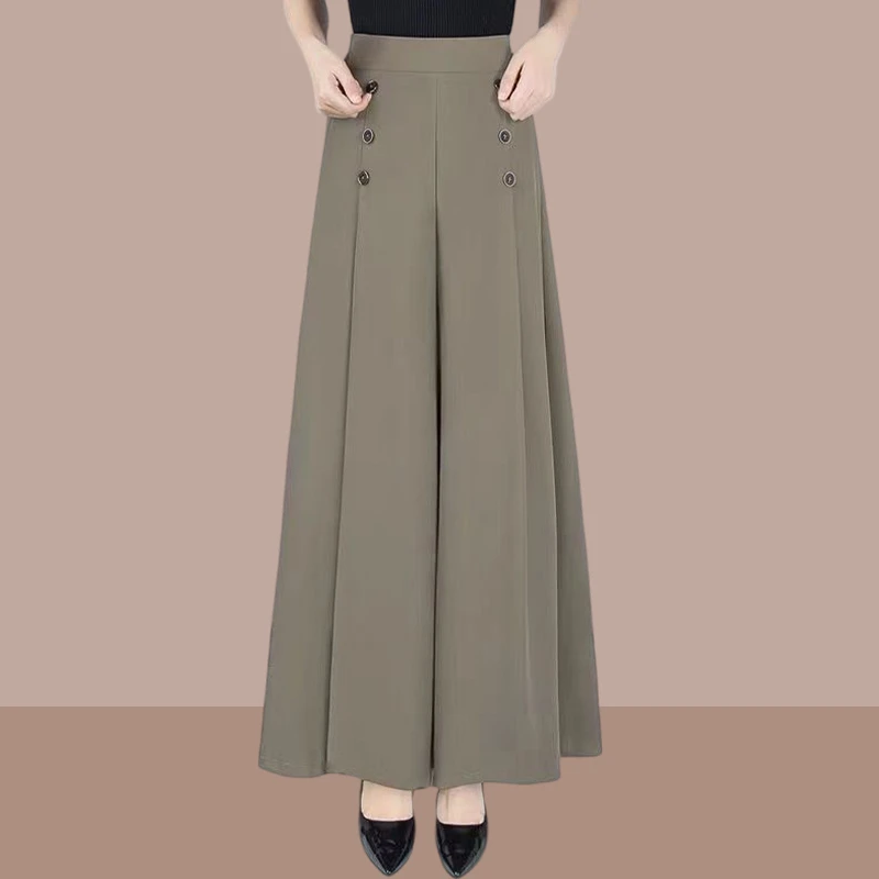 女士冰丝裙裤2025夏季新款阔腿裤长裤垂感中老年妈妈薄款黑色女裤