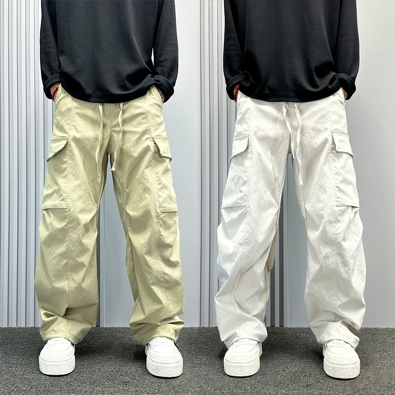 美式复古潮牌多口袋工装裤男款秋冬直筒裤子痞帅卡其色阔腿休闲裤