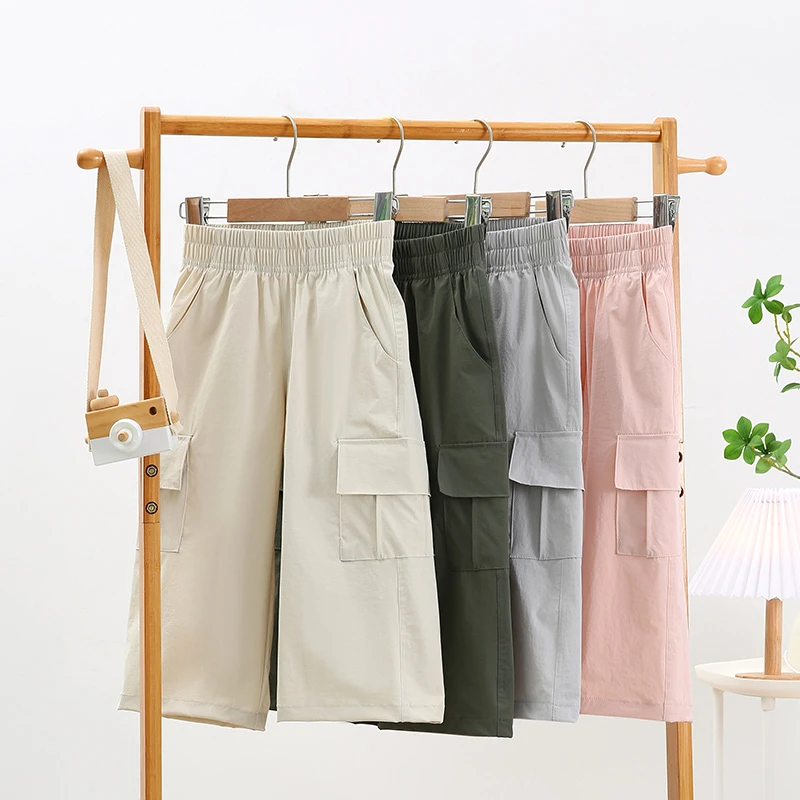 悠贝卡儿童工装裤欧美风男男童长裤中性夏季女童休闲裤阔腿薄款