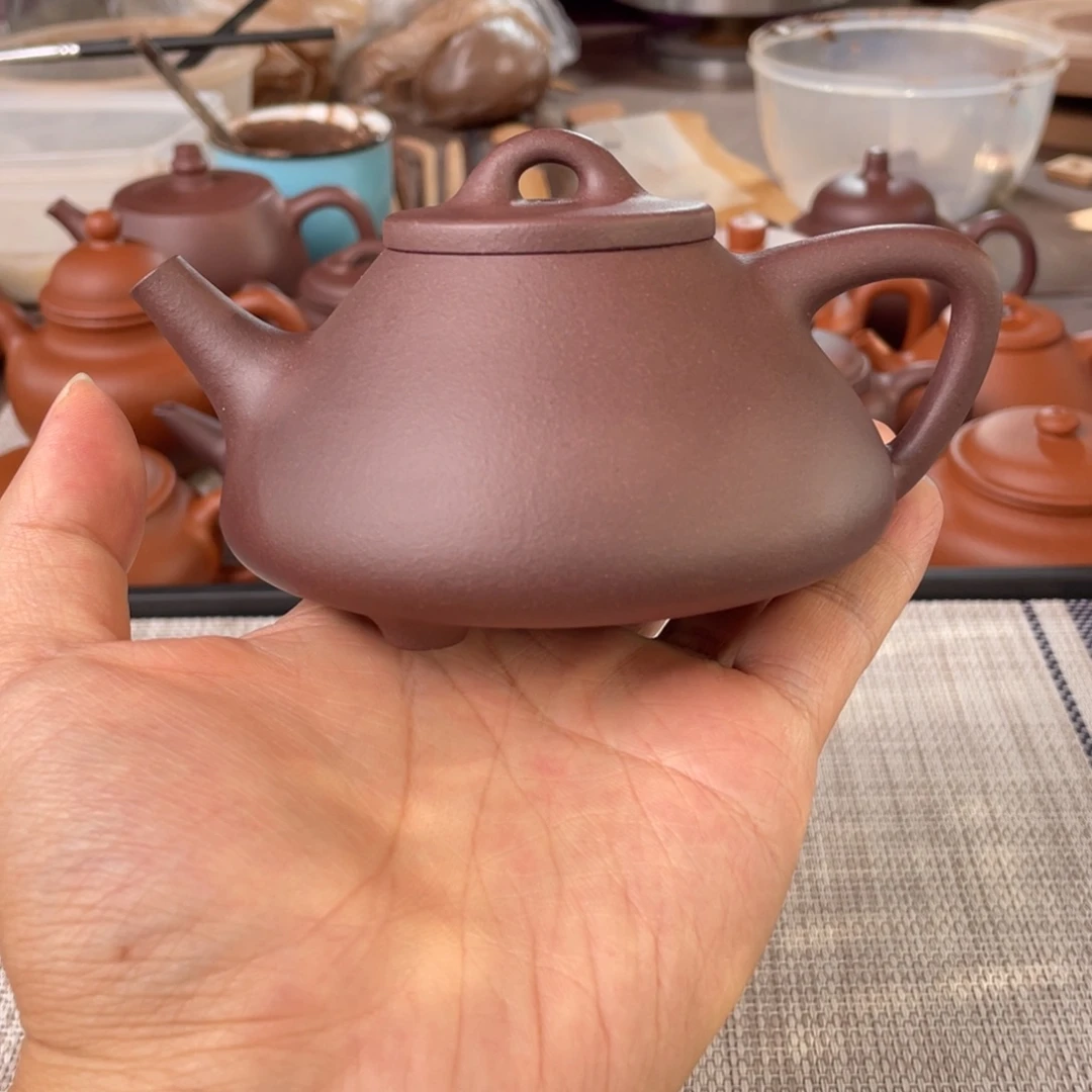 茶壶紫砂半手工老紫泥子冶石瓢壶220cc