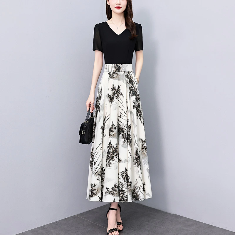 仿真丝碎花连衣裙夏季女装2025新款中长款复古印花气质过膝长裙薄