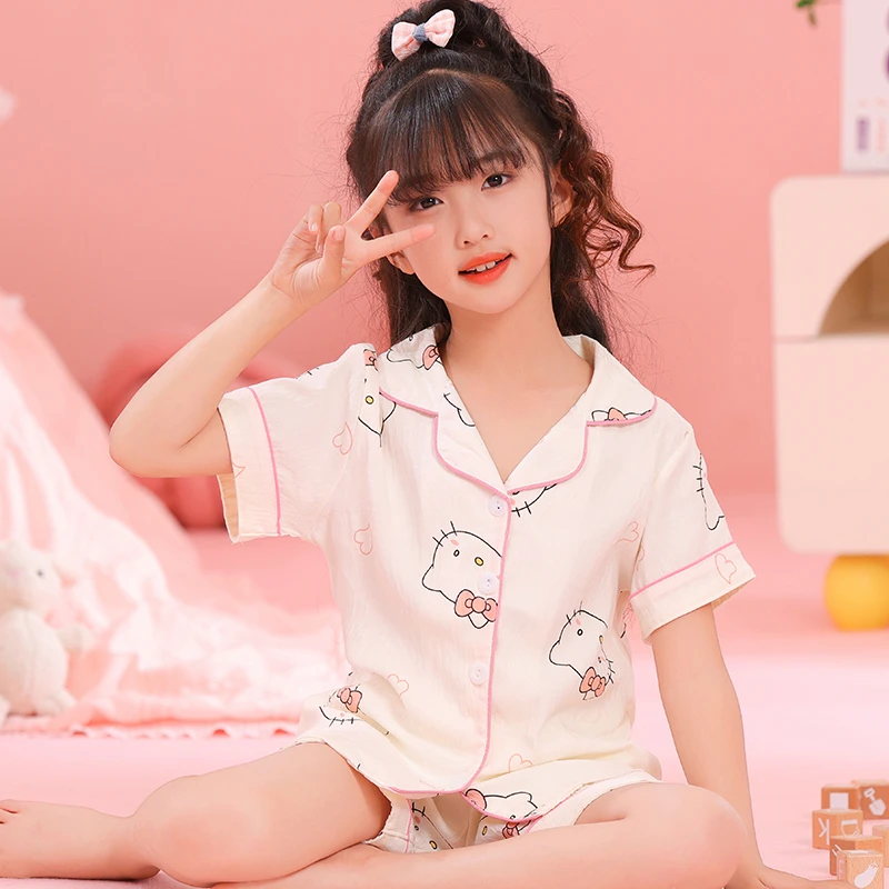 儿童睡衣女童夏季云朵棉可爱短袖薄款小女孩初中学生公主风家居服