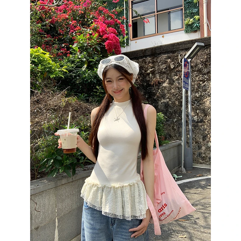 【HRG清仓】春夏ins韩系甜美拼接蕾丝显瘦修身T恤252X1427