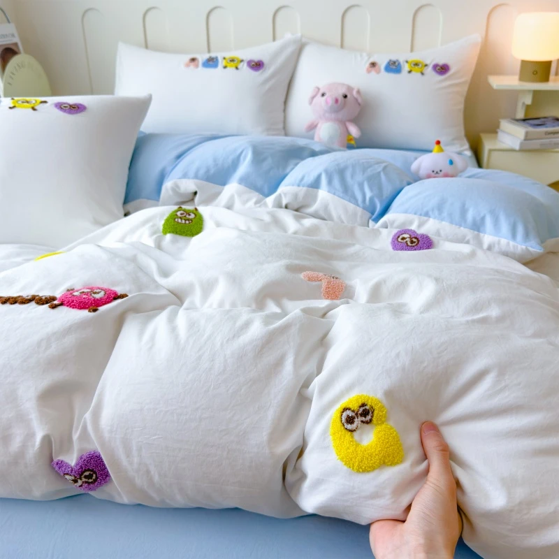 毛巾绣床上四件套被套2025新款A类母婴学生宿舍床单双人三件套