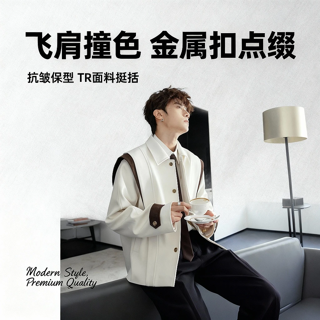 CHICERRO西西里男装秋季设计感飞肩撞色夹克外套男帅气男装高级潮