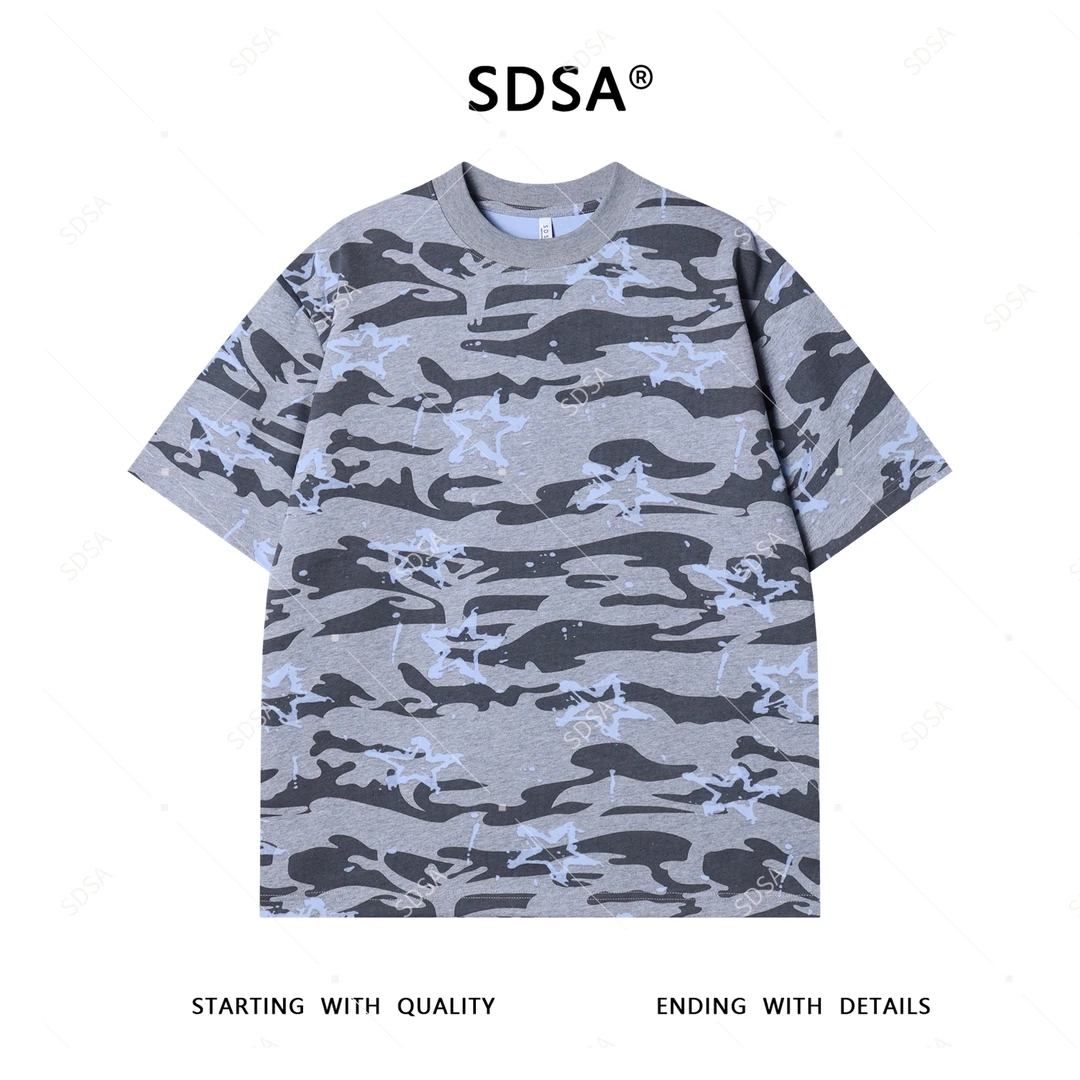 夏季高级感新款男士潮牌撞色星星图案设计短袖T恤休闲圆领上衣潮