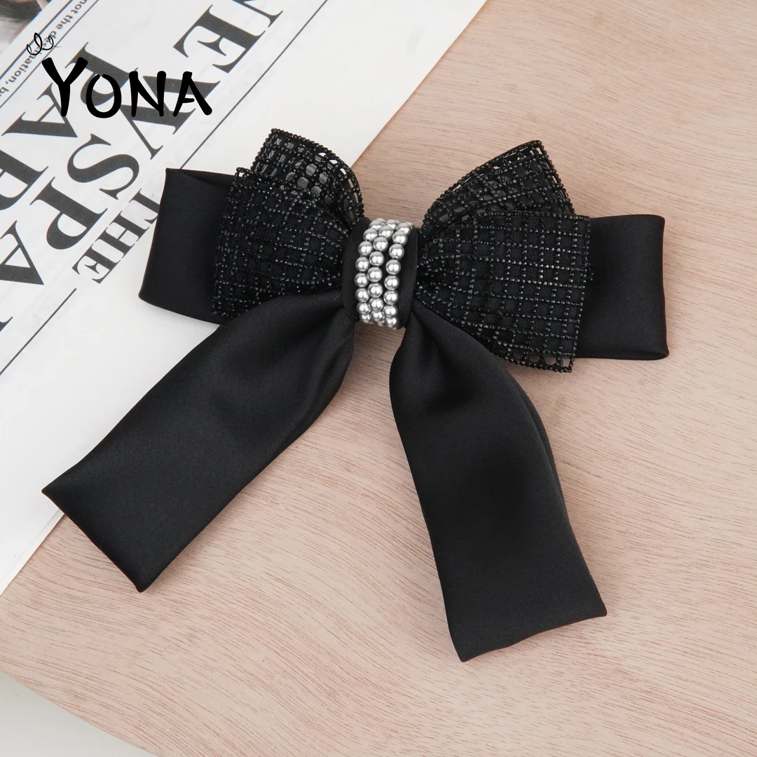 【TH052】高级感设计减龄甜美蝴蝶结手缝珠子细闪带钻发夹百搭头饰