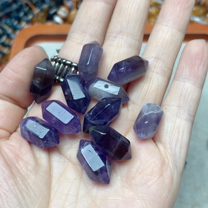 玛瑙/玉髓合金珠宝半成品2个紫水晶双尖