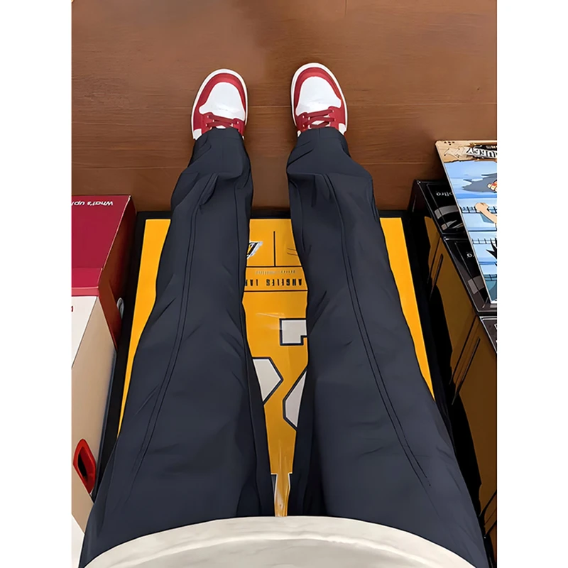 cleanfit藏青色基础斜切冲锋裤男春秋美式直筒裤子休闲弯刀工装裤