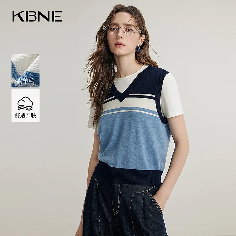 KBNE马甲背心针织2025春季洋气时髦马甲复古撞色百搭休闲针织背心