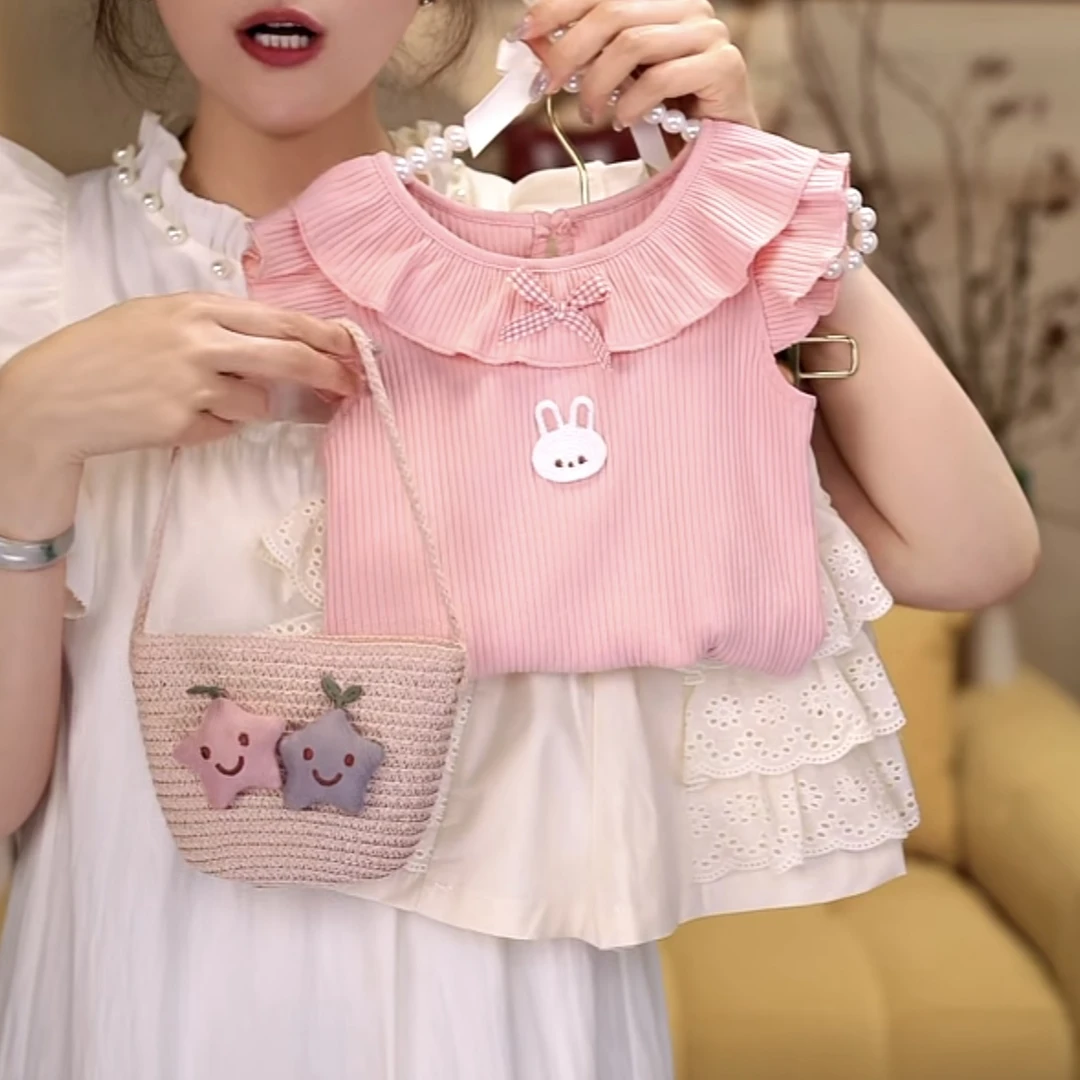 女童夏装飞袖套装2025新款儿童短裤可爱洋气两件套宝宝夏季薄衣服