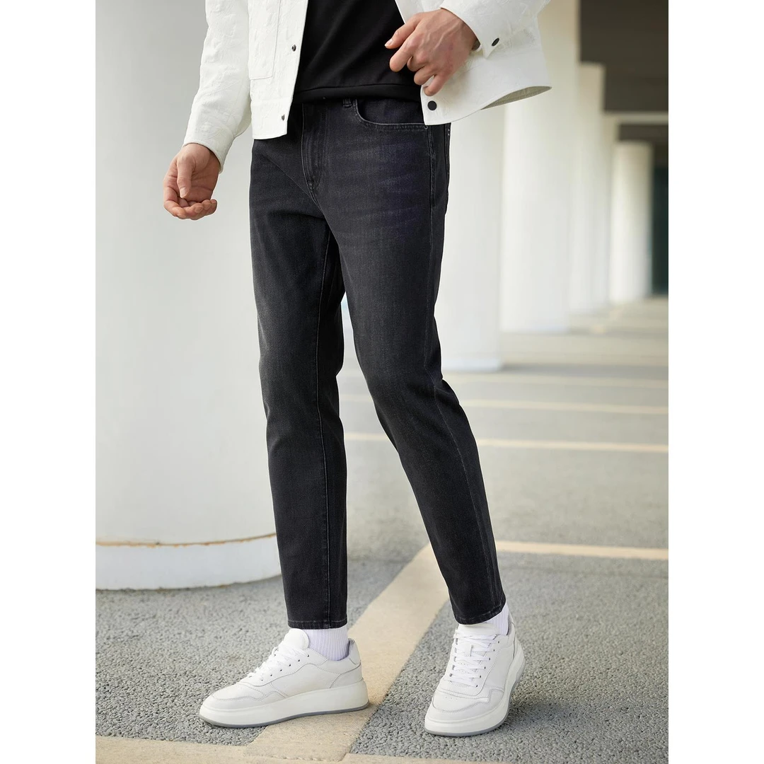 【雕塑联名】利郎四面弹修身舒适显瘦419九分黑灰牛仔裤-24QNZ10401