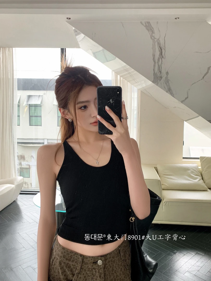 东大门8901大U工字背心打底美背无袖一体杯带胸垫吊带通勤百搭