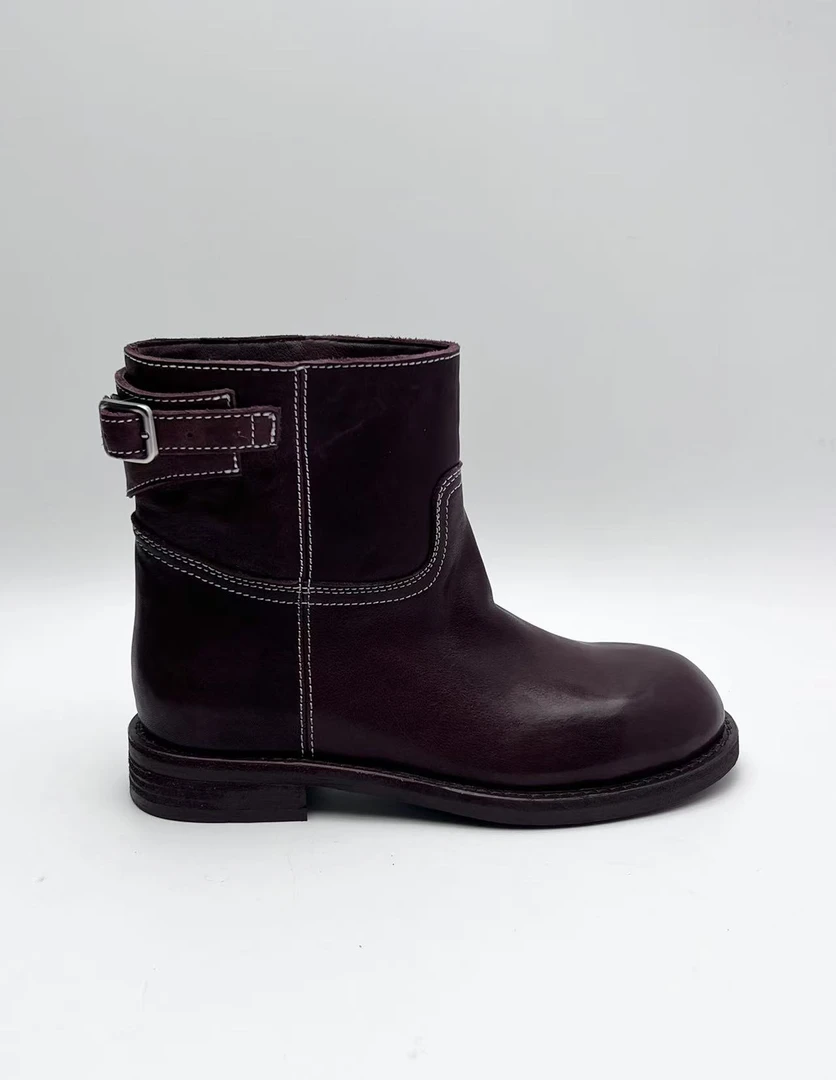 纯色圆头英伦风中筒马丁靴真皮女靴