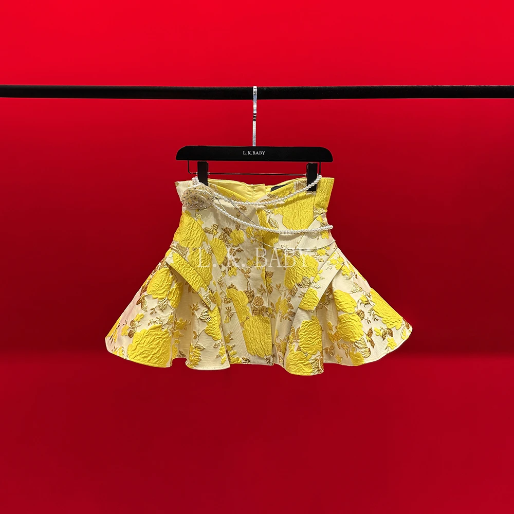 【L.K.BABY】江山美人 法式名媛鎏金繁花漾奢雅蓬蓬伞型短裙3272