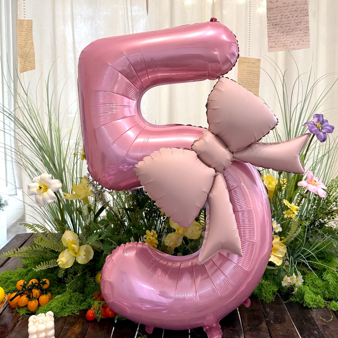 40寸蝴蝶结气球大号数字户外野餐拍照氛围道具宝宝生日派对布置