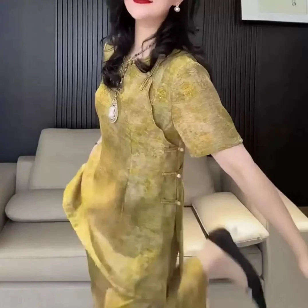 夏季新款温柔轻熟风盘扣女显瘦套装