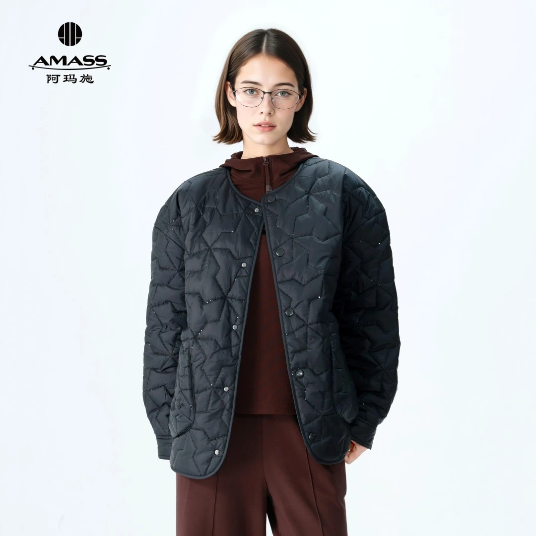 AMASS/阿玛施秋冬新款宽松百搭菱格纹休闲质感新雪丽棉服女540073