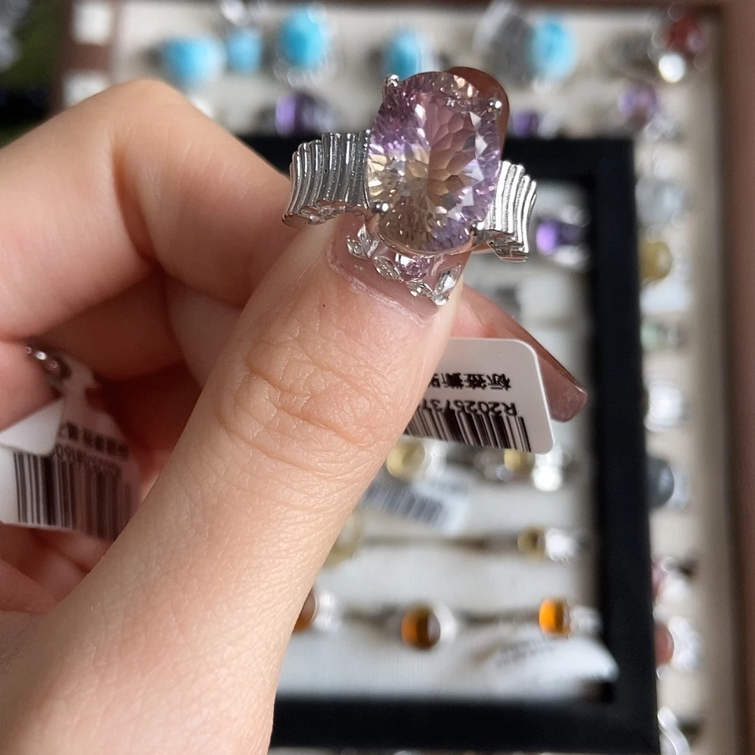 予***.烟晶银S925镶嵌戒指紫黄晶398