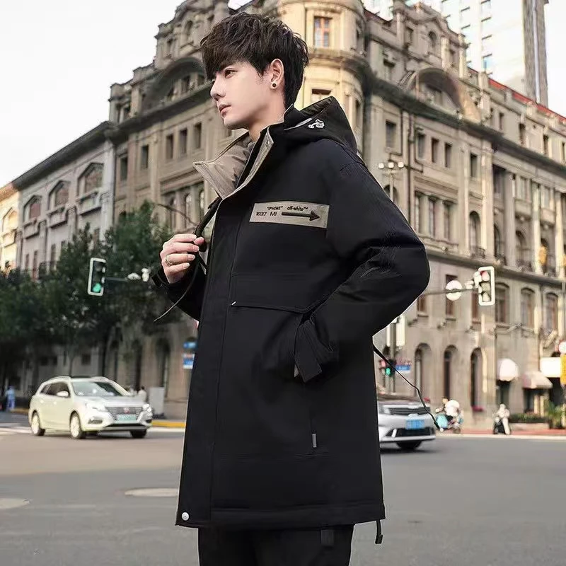 7860KDL六六专属白鸭男女同款中长款雨绒外套风衣连帽