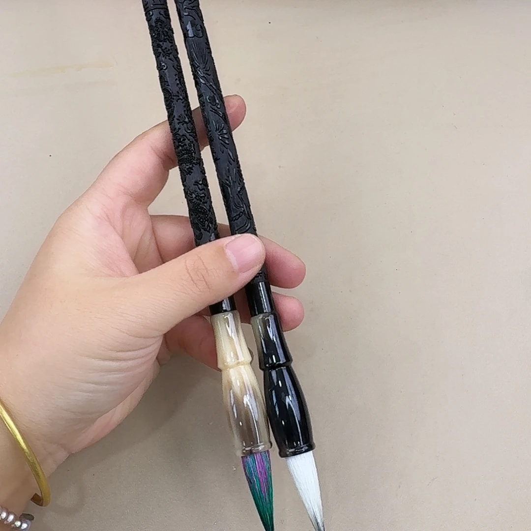 高端毛笔，两只松鹤延年九五至尊黑檀版本