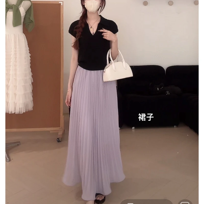 【NO退NO换】韩版百搭显瘦百褶松紧腰半身裙13575 裙长88