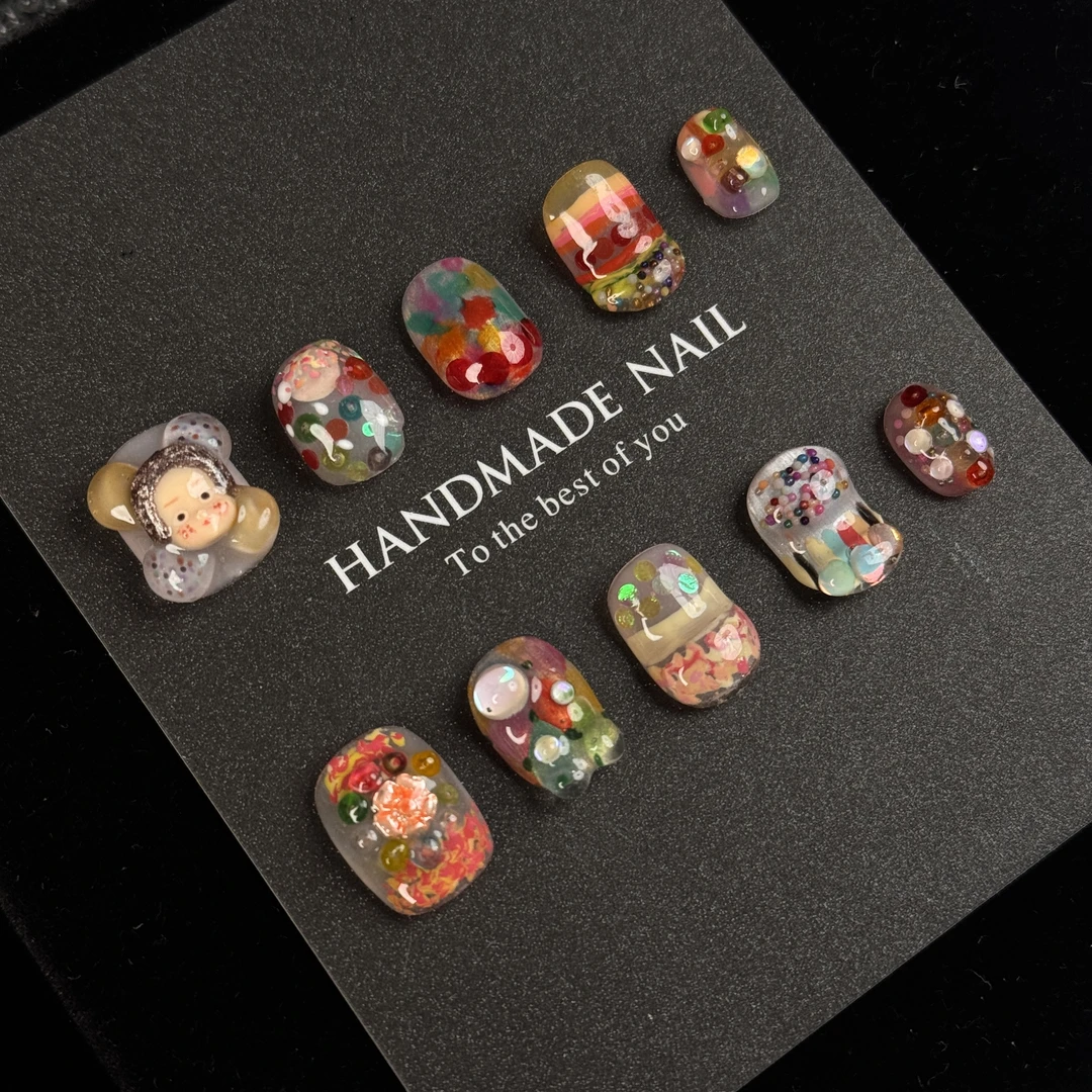 【花漾】手绘卡通立体捏捏重工娃娃头高级感精致纯手工穿戴甲