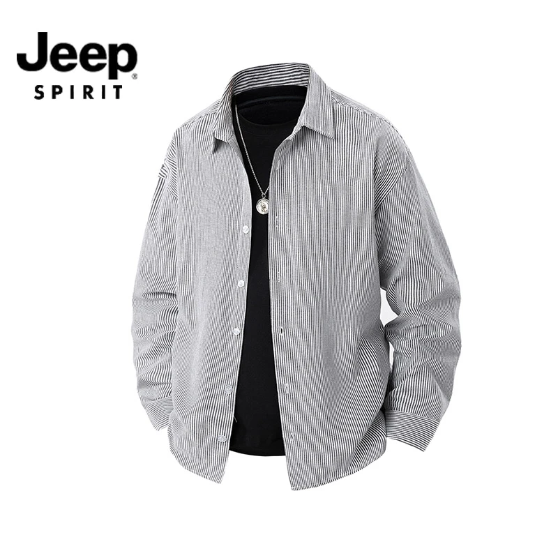 JEEPSPIRIT吉普高级感条纹衬衫男秋季宽松百搭上衣商务休闲衬衣潮