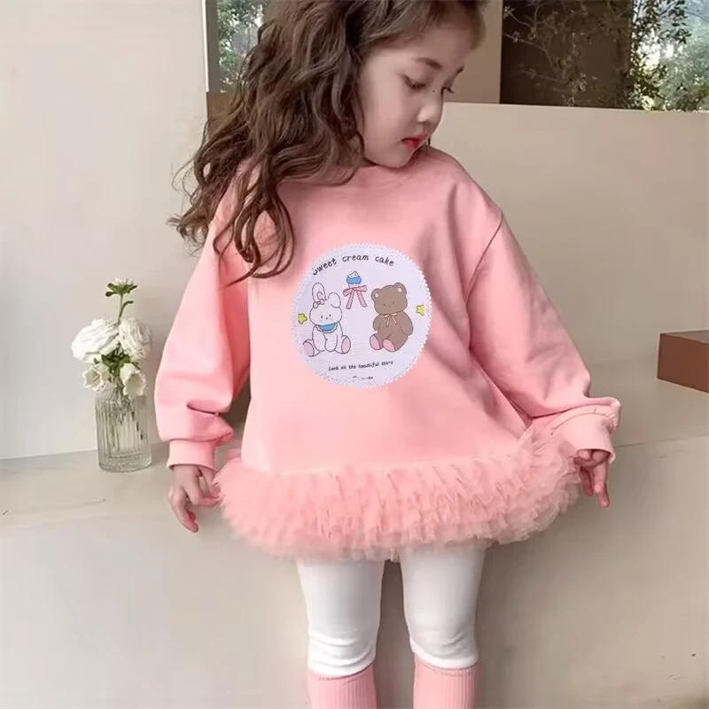 宝宝春秋卡通套装裙甜美女宝宝洋气网纱公主连衣裙上衣C33