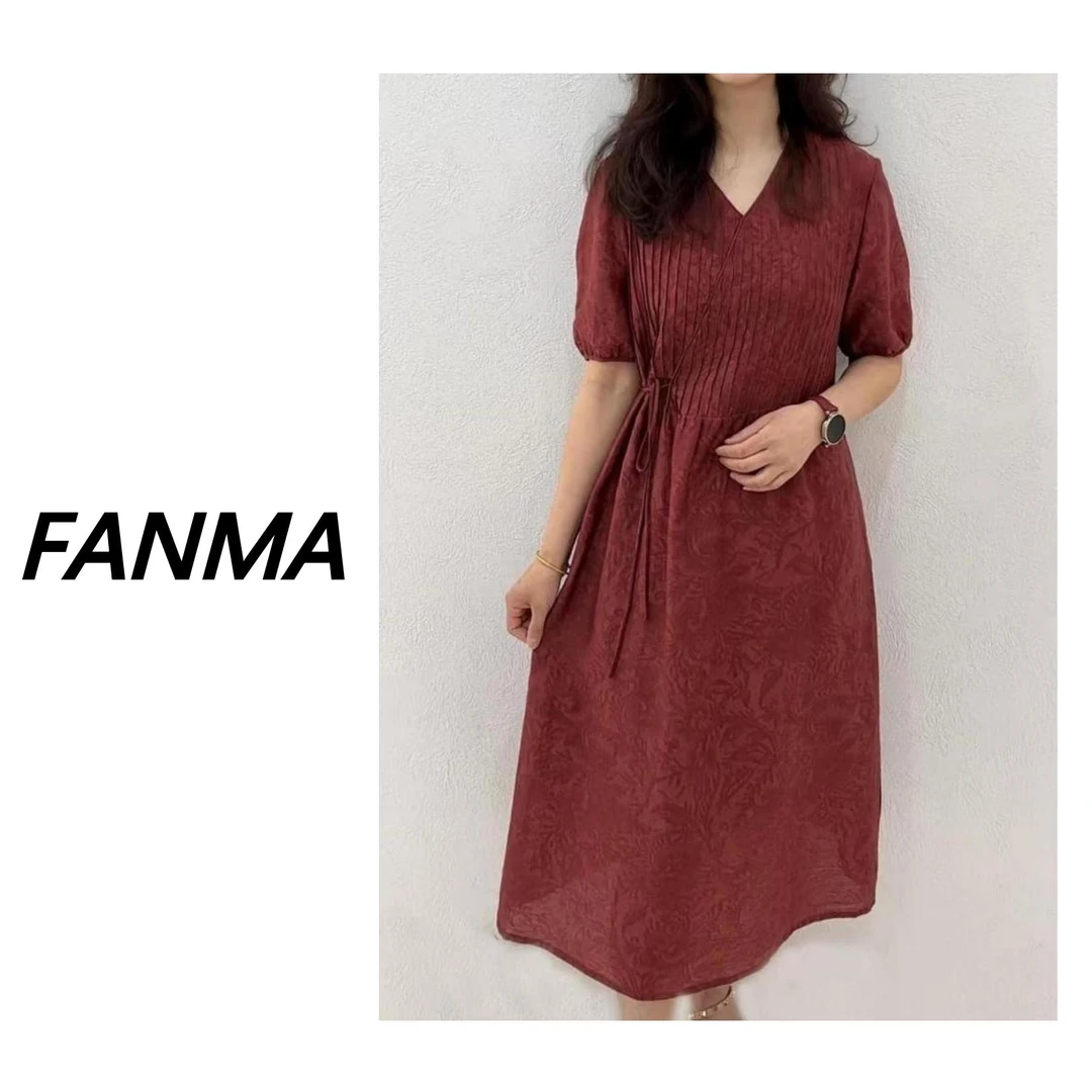 #天丝连衣裙# 褶皱国风设计女士含亚麻连衣裙气质长裙 F359-HC507