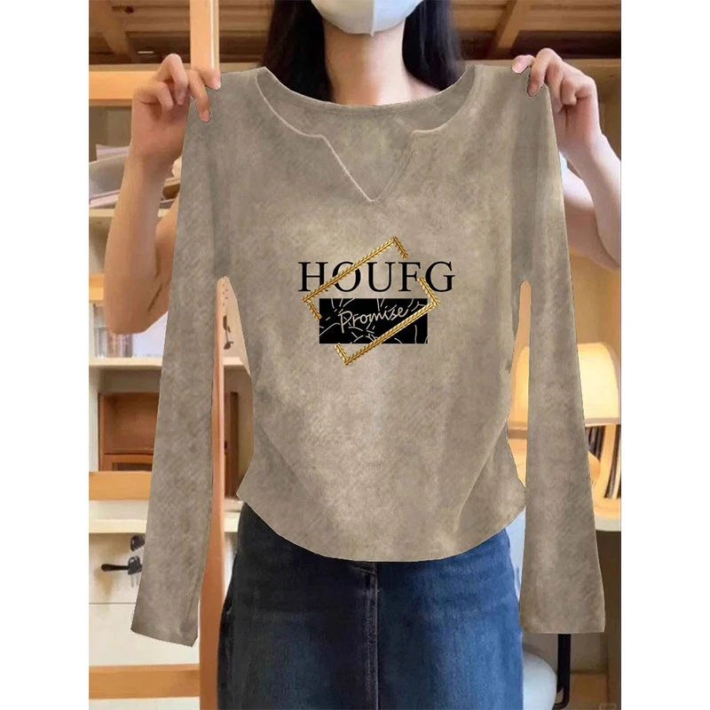 爆款v领长袖t恤女早秋季2025新款洋气独特卡腰修身内搭打底衫上衣