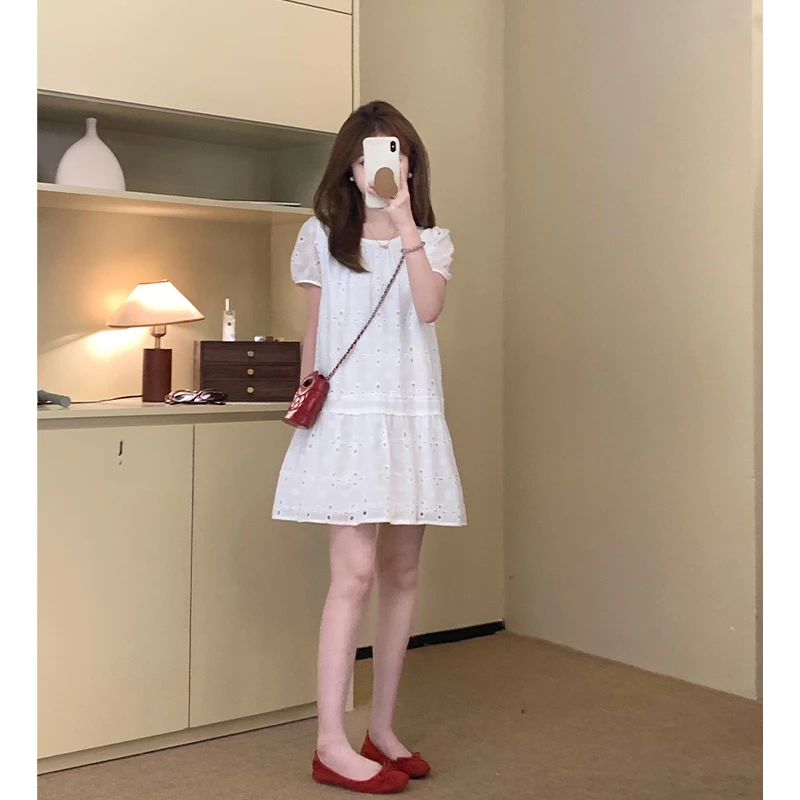 FUGUI RICH小个子刺绣镂空连衣裙小众设计感短款裙子 26251L2109