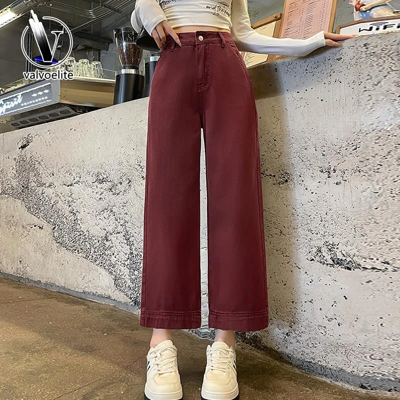 VALVOELITE今年流行安可拉红奶奶裤女夏小个子宽松显瘦阔腿牛仔裤